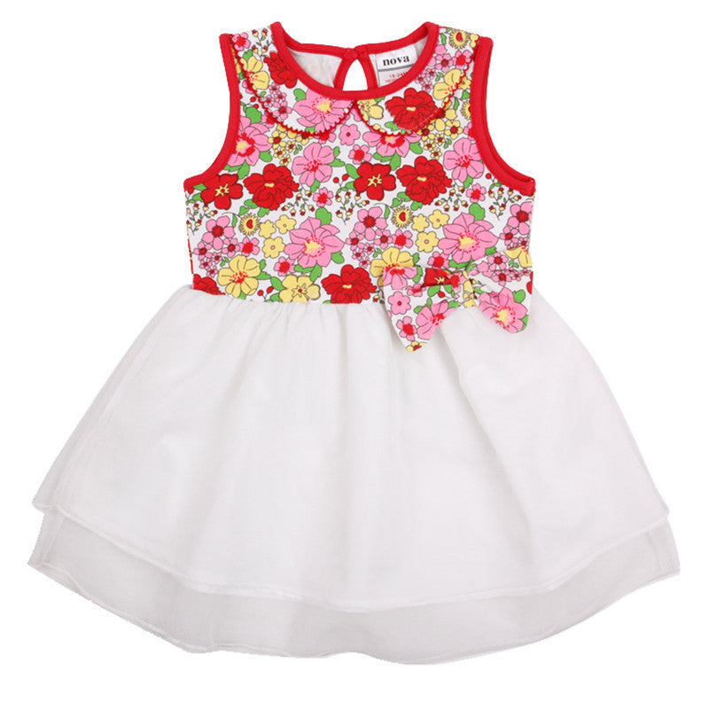 Online discount shop Australia - Children clothes sleeveless floral printed with bow girl dress party dress new design high quality