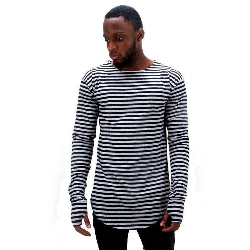red Striped T-shirt fashion brand LONG oversize extend t shirts designer finger long sleeve cotton