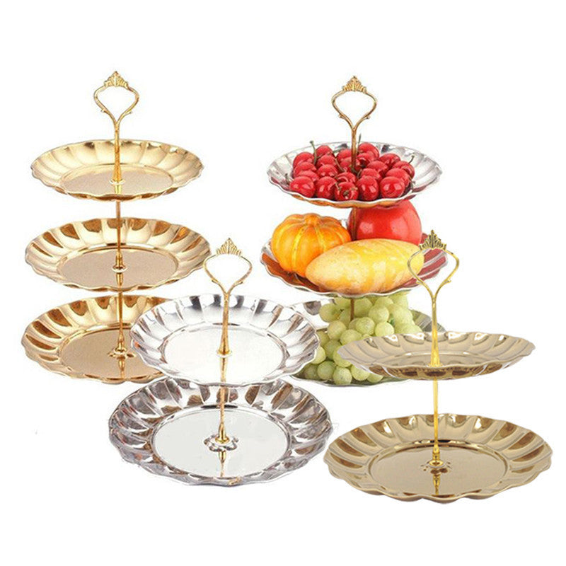 Fruit Plates Stand Pastry Tray Candy Dishes Cake Desserts 2/3 Layer Stainless Steel Party Home Decoration