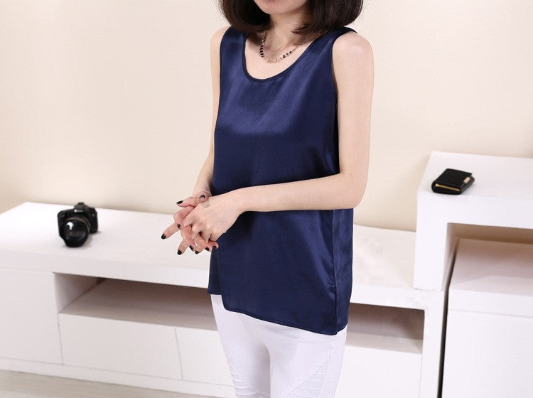 Online discount shop Australia - 100% Pure Silk Women's Blouses Classic Casual Blouse Women Loose OL Sleeveless Ladies Tank Tops For Woman