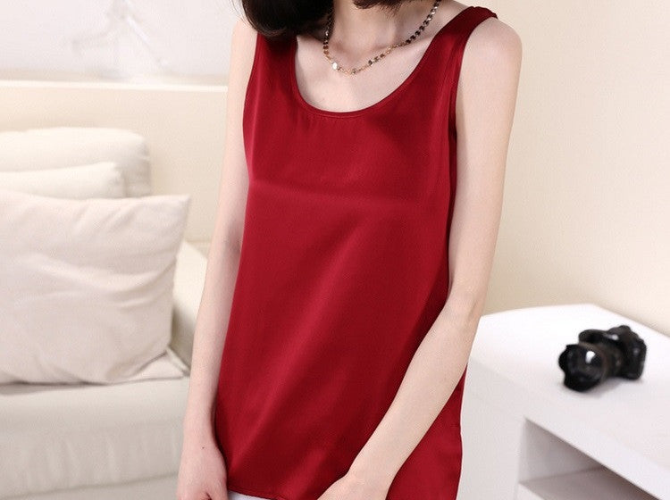 Online discount shop Australia - 100% Pure Silk Women's Blouses Classic Casual Blouse Women Loose OL Sleeveless Ladies Tank Tops For Woman