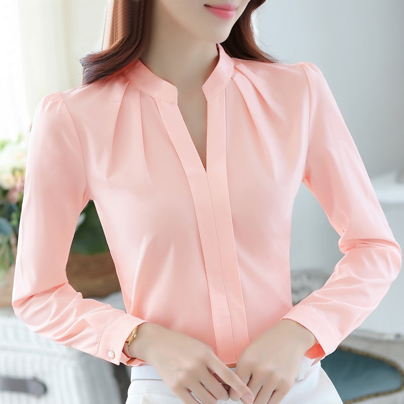 Online discount shop Australia - New Arrival  Plus Size Women Chiffon Shirt Elegant Solid V-neck Slim Casual Women Blouses 881B 37
