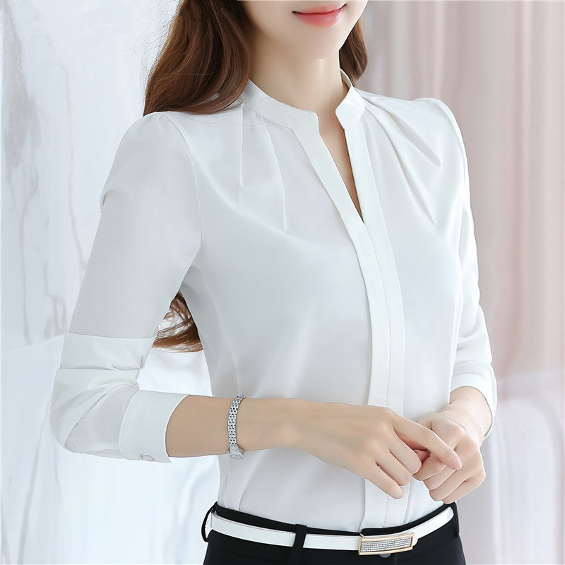 Online discount shop Australia - New Arrival  Plus Size Women Chiffon Shirt Elegant Solid V-neck Slim Casual Women Blouses 881B 37