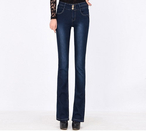 Online discount shop Australia - high waist bootcut jeans women flare jean blue denim pant slim plus size cotton pant