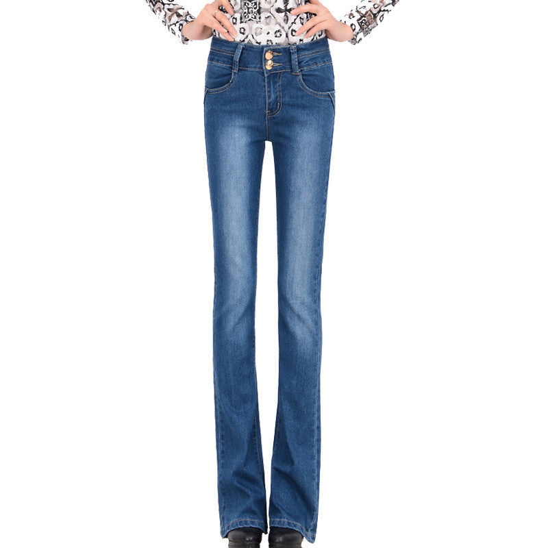 high waist bootcut jeans women flare jean blue denim pant slim plus si