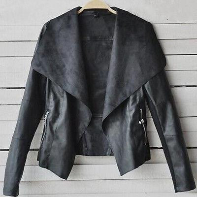 Women Punk Slim Biker Motorcycle Short Jacket Lapel PU Leather Coat Outwear woman jackets
