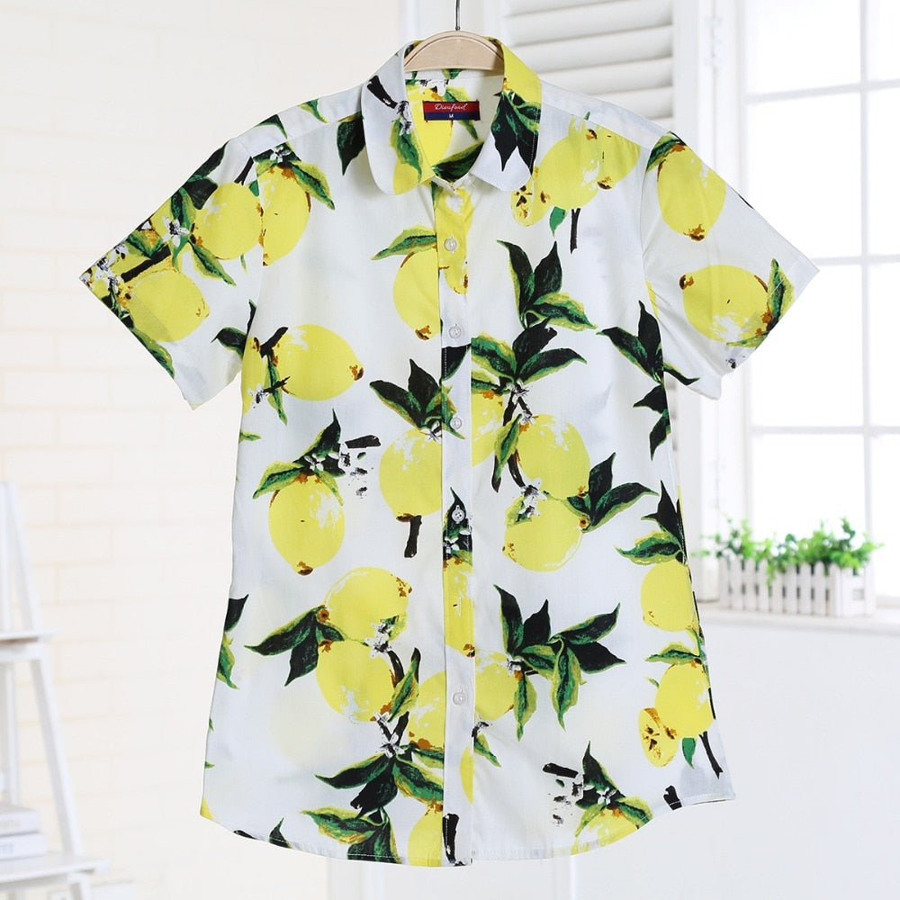 Shirt Floral Print Blouses Womens Tops Ladies Shirts Fruit Button Plus Size Clothing