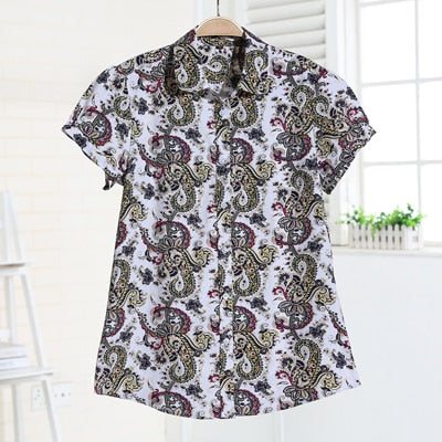 Shirt Floral Print Blouses Womens Tops Ladies Shirts Fruit Button Plus Size Clothing