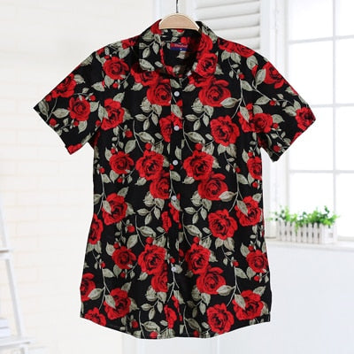 Shirt Floral Print Blouses Womens Tops Ladies Shirts Fruit Button Plus Size Clothing