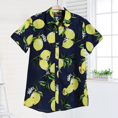 Shirt Floral Print Blouses Womens Tops Ladies Shirts Fruit Button Plus Size Clothing