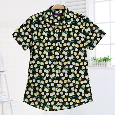 Shirt Floral Print Blouses Womens Tops Ladies Shirts Fruit Button Plus Size Clothing