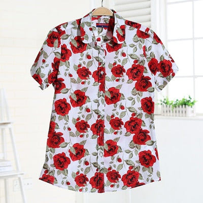 Shirt Floral Print Blouses Womens Tops Ladies Shirts Fruit Button Plus Size Clothing