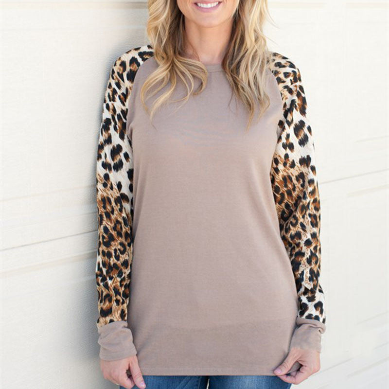 Online discount shop Australia - Leopard Sleeve Long Sleeve Women Blouses Casual Loose Shirt Plus Size 4XL 5XL Tops Women