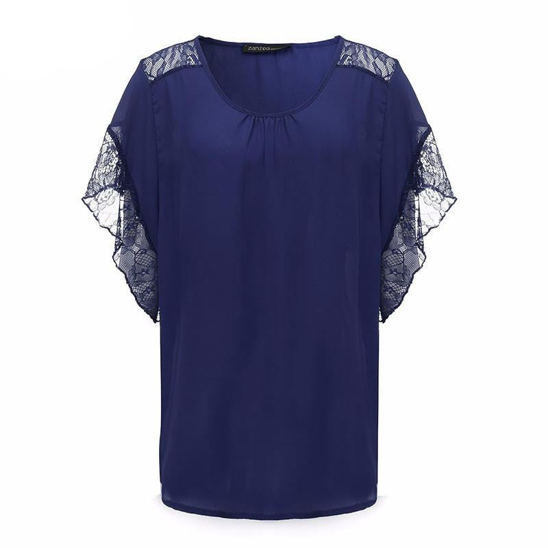 Elegant Lace Blouses Chiffon Women Shirts Casual Loose Batwing Sleeve Tops Plus Size