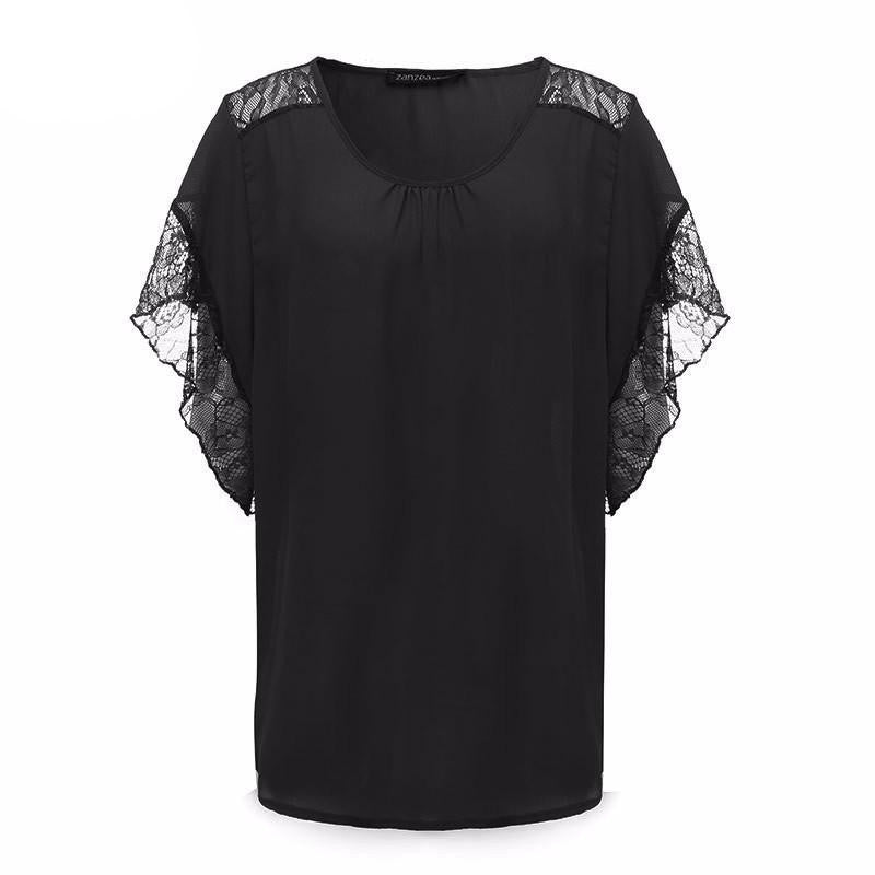 Elegant Lace Blouses Chiffon Women Shirts Casual Loose Batwing Sleeve Tops Plus Size