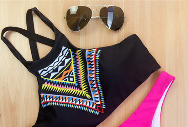 Women Bikinis High Neck Push up Bikini Set Geometry Black Swimwear Female Slim Print Swimsuit Biquini brazilian Beach