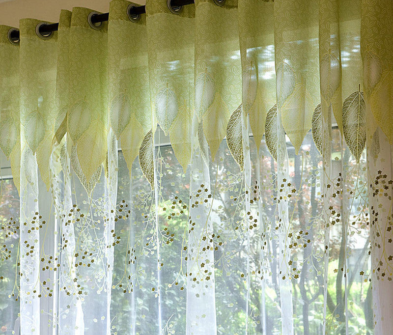 Online discount shop Australia - BHD sheer tulle window curtains for living room the bedroom the kitchen modern tulle curtains green leaves fabric blinds drapes