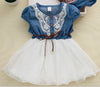 Online discount shop Australia - Fashion Girls baby Lace Belt tutu cowboy dress children Patchwork mesh dresses for girl