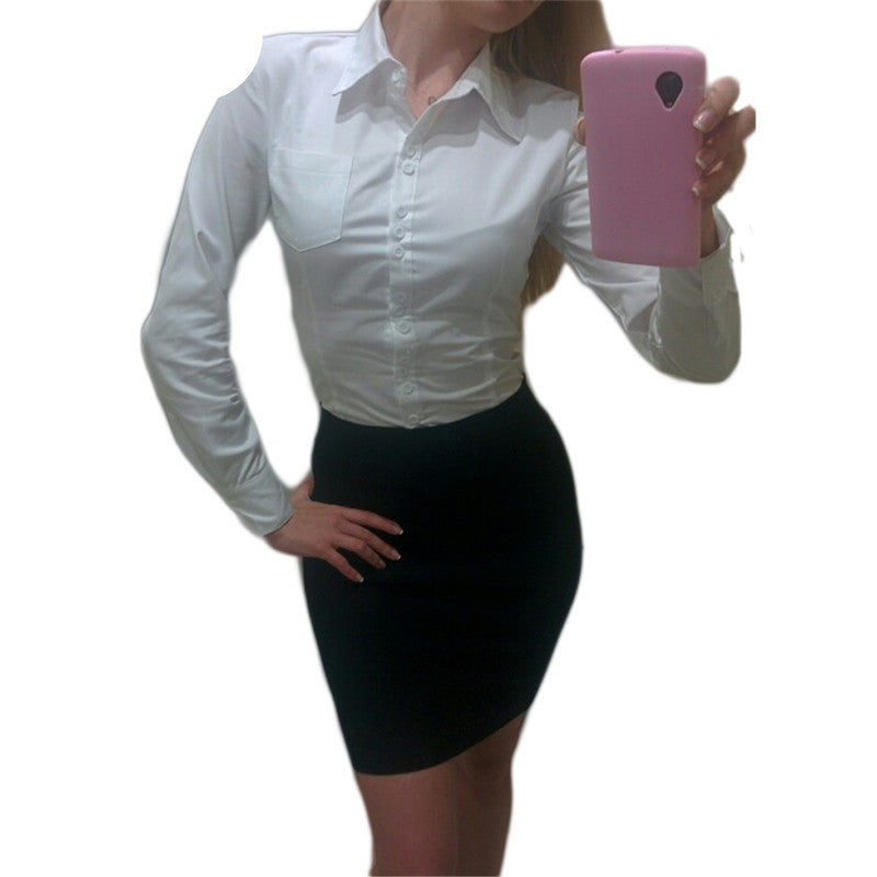 Office Ladies White Shirts Long Sleeve Casual Women Blouse Formal Slim Tops and Shirts