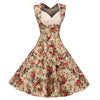 Vintage Elegant Women Dress V-Neck High Waist Big Bust Design Sleeveless Casual Patchwork Party Midi Pleated Swing Dress