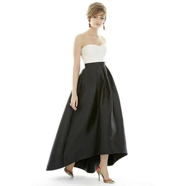 Online discount shop Australia - Black Solid Pleated Asymmetrical Long Skirts Womens Plus Size Vintage High Waist Ball Gown Mermaid Party Maxi Skirt