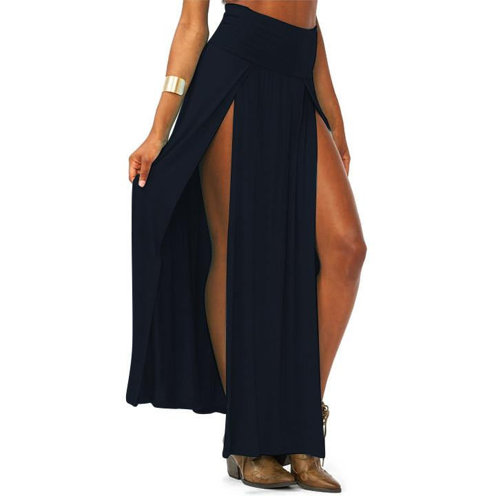 Women High Waist Maxi Long Double Slit Skirt Lady Skinny Open Two Side Split Cropped Maxi Skirt 4 Colors U2
