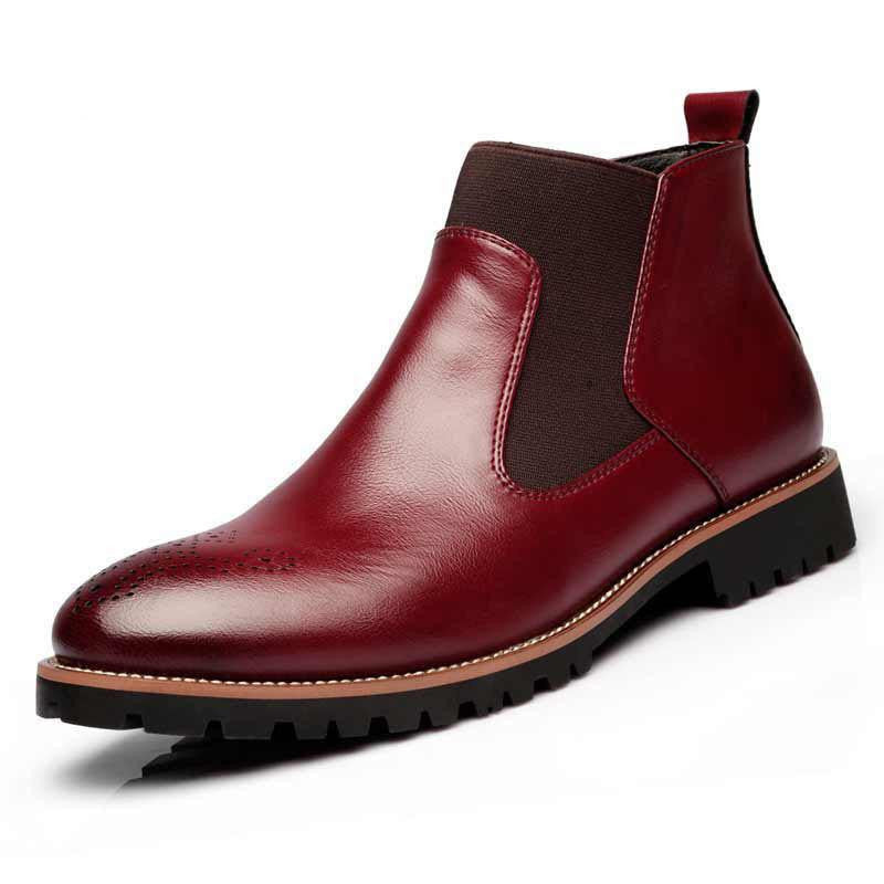 Warm Plush/Fall Single Chelsea Boots,Men's British Style Ankle Boots,Bullock Carved Leather With Fur Casual Shoes MRCCS