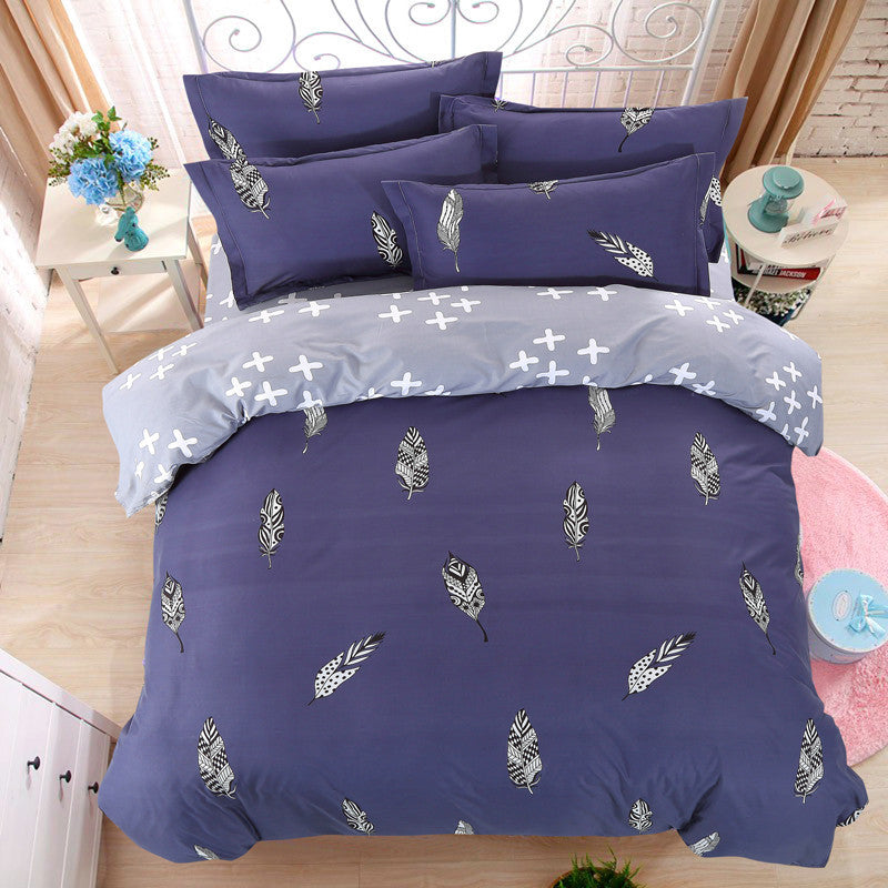 Online discount shop Australia - Bedding Sets Blue feather plus Cotton quilt/Duvet Cover Bed Sheet pillowcase 3/4 pcs Home bedding Queen Full Twin Size