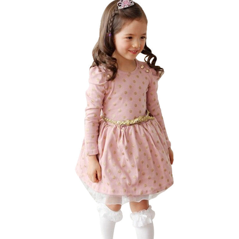 Online discount shop Australia - Kids Toddler Girls Clothing Princess Dress Baby Girl Long Sleeve Polka Dots Buttons Dress With Belt 3-8Y