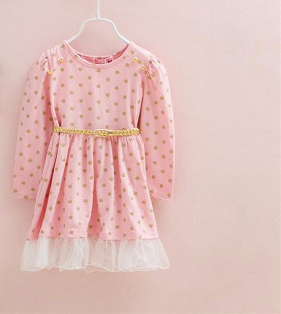 Online discount shop Australia - Kids Toddler Girls Clothing Princess Dress Baby Girl Long Sleeve Polka Dots Buttons Dress With Belt 3-8Y