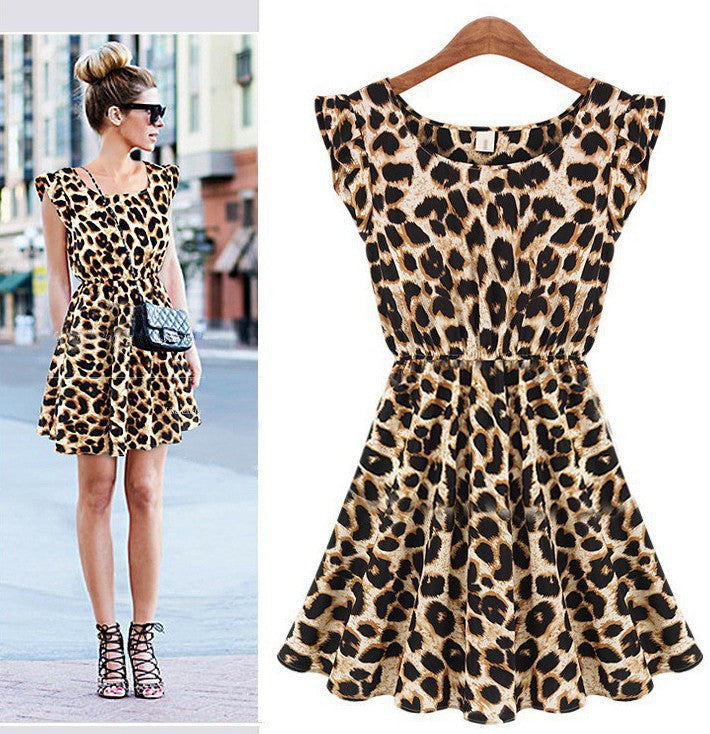 S-XXL Women Summer Fashion Casual Leopard Print Slim Fit One-Piece Dress WL2209