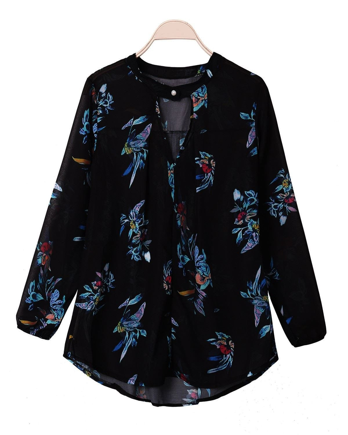 Women Floral Printing Blouse Style Ladies Long Sleeve V neck Loose Shirts Top S-3XL