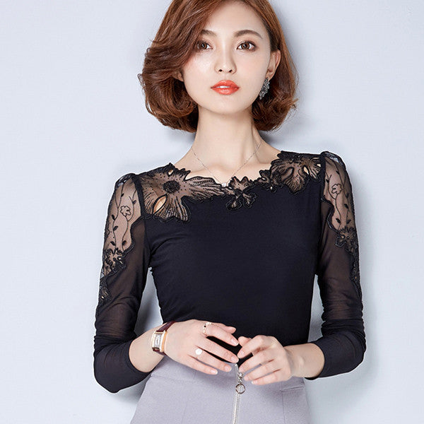 plus size lace blouse chiffon shirt women tops long sleeve women blouses
