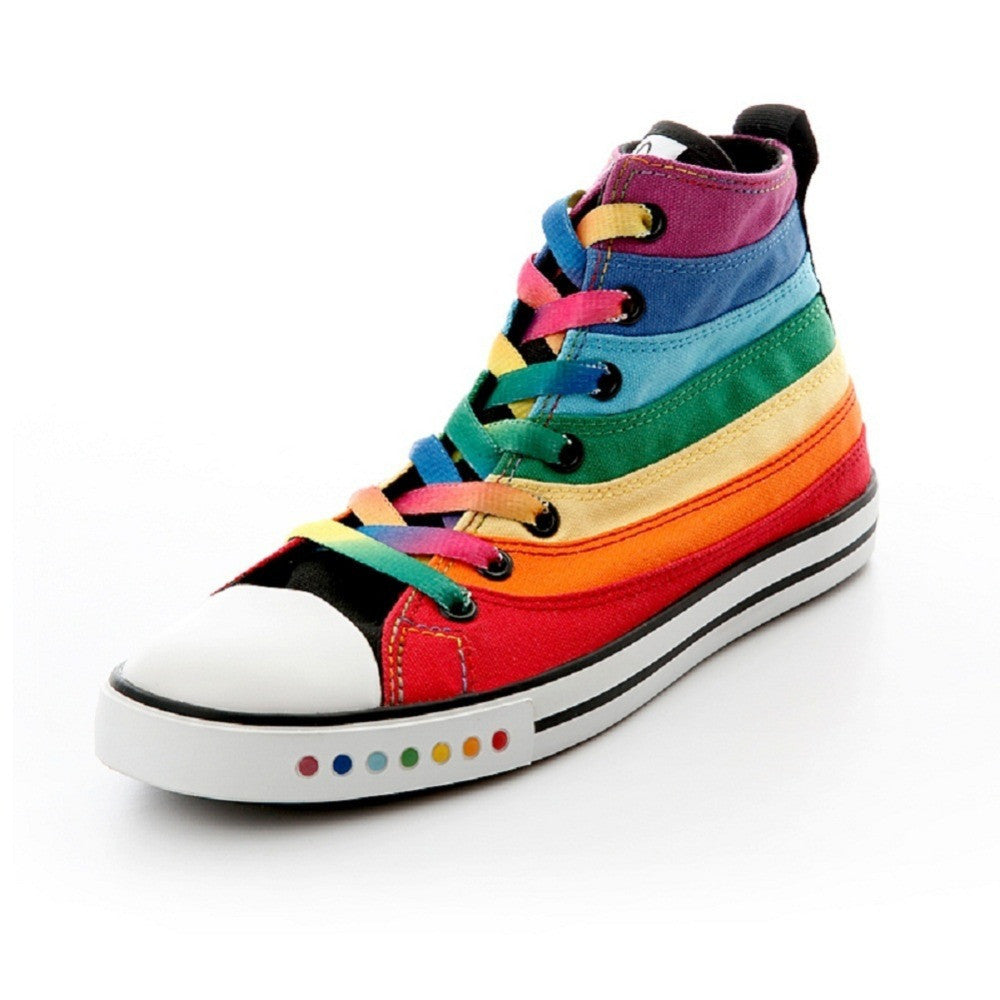 Online discount shop Australia - Flats Colorful High Canvas Shoes Female Shoes Casual Flat Woman Shoes Rainbow Lady Footwear C208