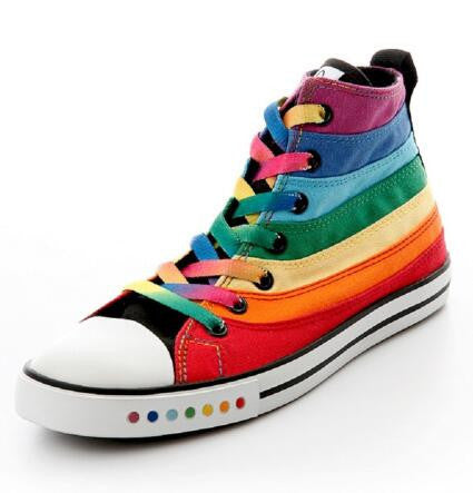 Online discount shop Australia - Flats Colorful High Canvas Shoes Female Shoes Casual Flat Woman Shoes Rainbow Lady Footwear C208