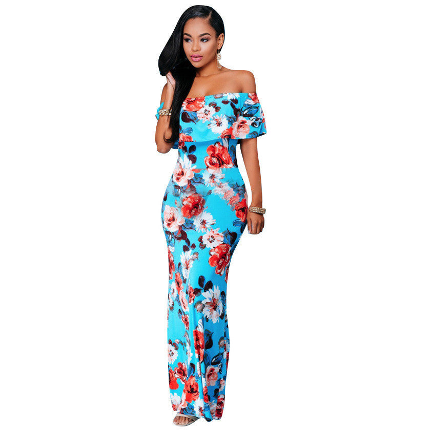 Online discount shop Australia - Boho Fashion Sexy Bodycon Long Summer Dresses Off The Shoulder Strapless Flower Print Backless Elegant Party Maxi Dress