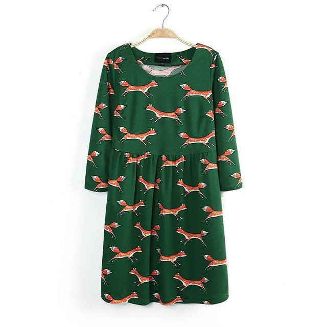 Online discount shop Australia - Half Sleeve Women O Neck Animal Fox Print Cotton Dresses Girl Mini Casual Dress Vestido de festa