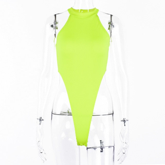 Bodycon Neon Bodysuits Summer Colorful Backless Outfit Club Party Jumpsuit