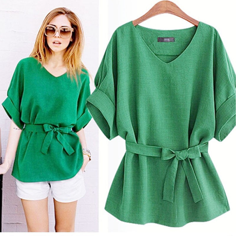 Online discount shop Australia - European Ladies Blouse Women Cotton Linen Tunic Shirt V Neck Loose Blouse Female Tops Plus Size XL-5XL H28