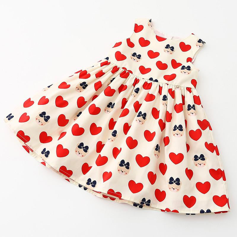 Style Girl Dress Sleeveless Princess Heart Print Kids Dresses For Girls Baby