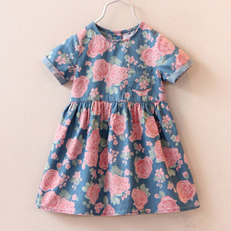 Online discount shop Australia - Fashion dress baby girl cute denim dresses kids casual clothing short sleeve print child vestidos