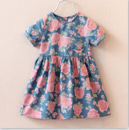 Online discount shop Australia - Fashion dress baby girl cute denim dresses kids casual clothing short sleeve print child vestidos