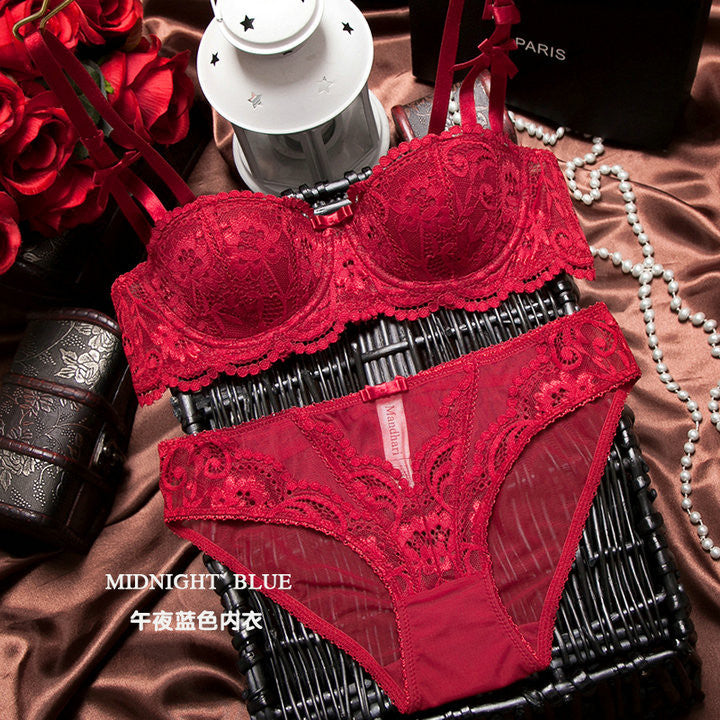 Women Romantic Lace Bra Sets Underwear Set Push Up B Cup Bra And Panty Set  