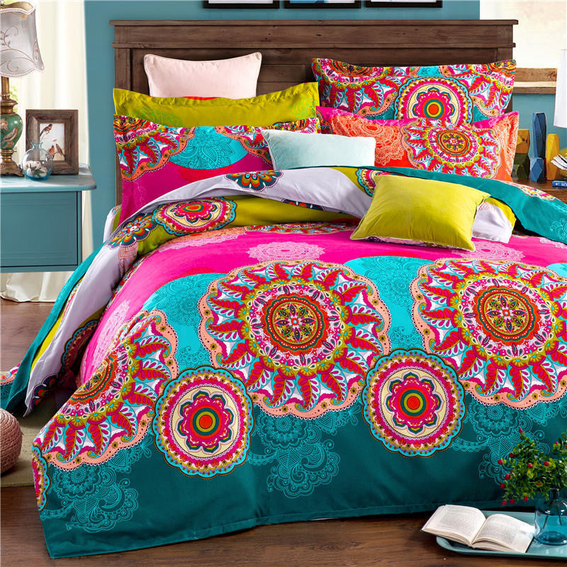 Online discount shop Australia - Bohemia boho 100% Polyester 4PCS Bedding set Duvet cover flat sheet and 2 pillow cases bed clothes