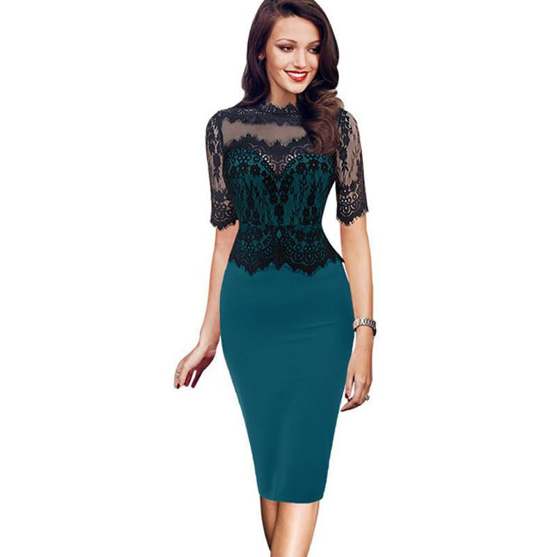 Summer Spring Party Lace Pencil Dress Red Green Pink Elegant Midi Dress Retro Women Clothing Work Office Dress
