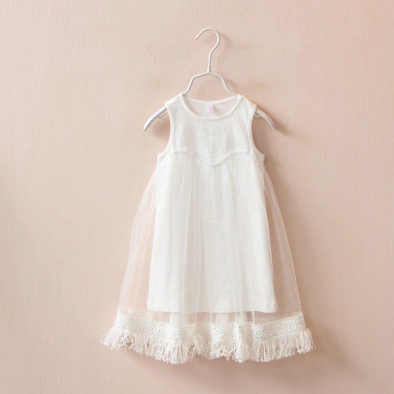 Online discount shop Australia - Fashion style Girls baby tassel dress children mesh dresses for girl children clothing