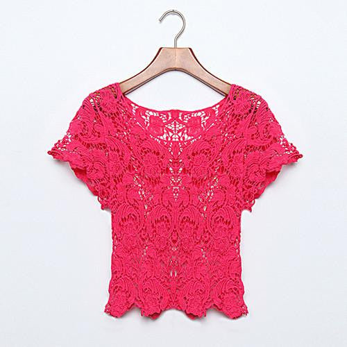 Online discount shop Australia - Fanshoubaby New  Women  Hollow Out Casual Lace Shirts Floral Crochet White Lace Tops