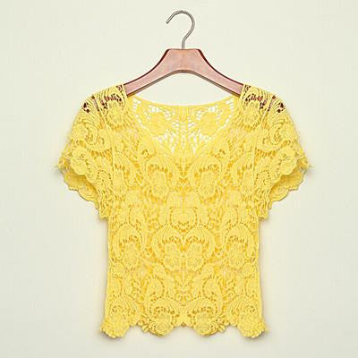 Online discount shop Australia - Fanshoubaby New  Women  Hollow Out Casual Lace Shirts Floral Crochet White Lace Tops