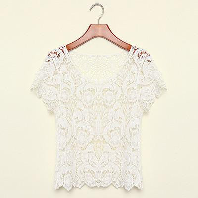 Online discount shop Australia - Fanshoubaby New  Women  Hollow Out Casual Lace Shirts Floral Crochet White Lace Tops