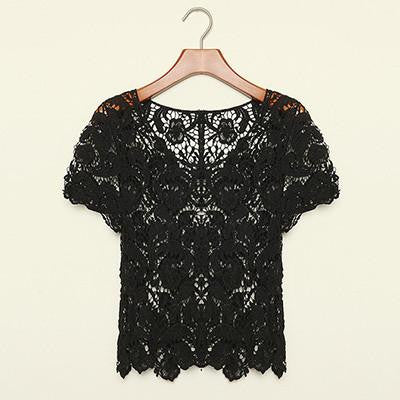 Online discount shop Australia - Fanshoubaby New  Women  Hollow Out Casual Lace Shirts Floral Crochet White Lace Tops